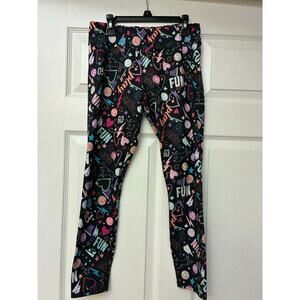 Athletic Works Girls L 10-12 Fun Print Leggings Black Multicolor Active Pants